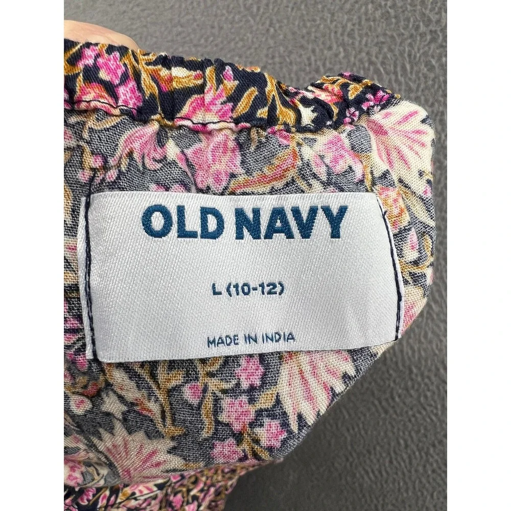 Old Navy Dress Girls Size L 10-12 Floral Tiered Dress Pink Navy Blue Smocked NEW